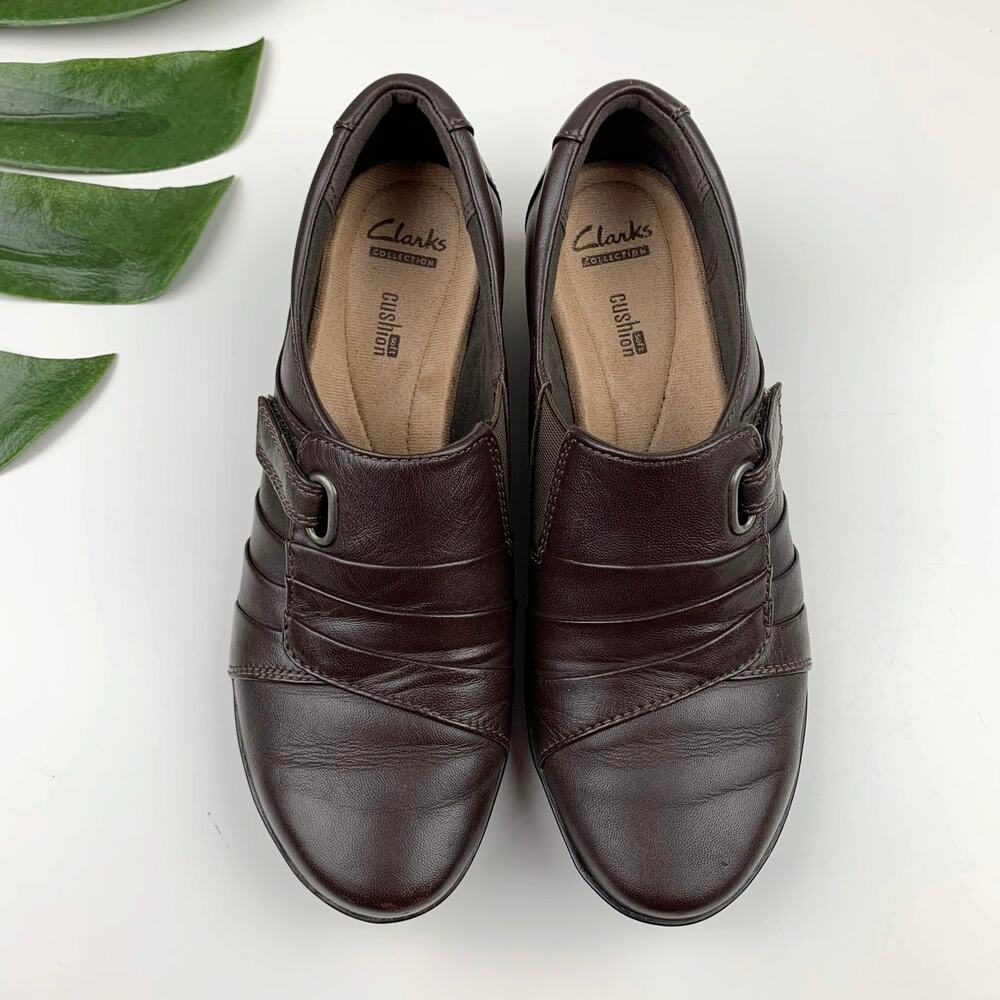 Clarks Everlay Luna Loafers Slip On Brown Leather Comfort Shoes Women's 8